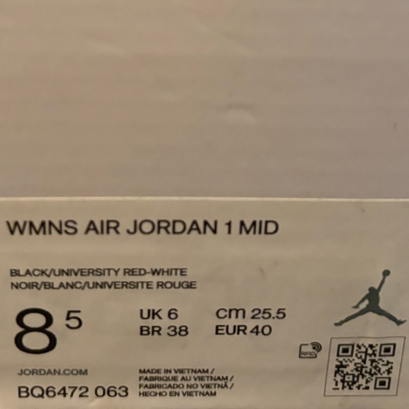 Jordan Air 1 Mid in Black, Red, and White - Picture 3 of 3